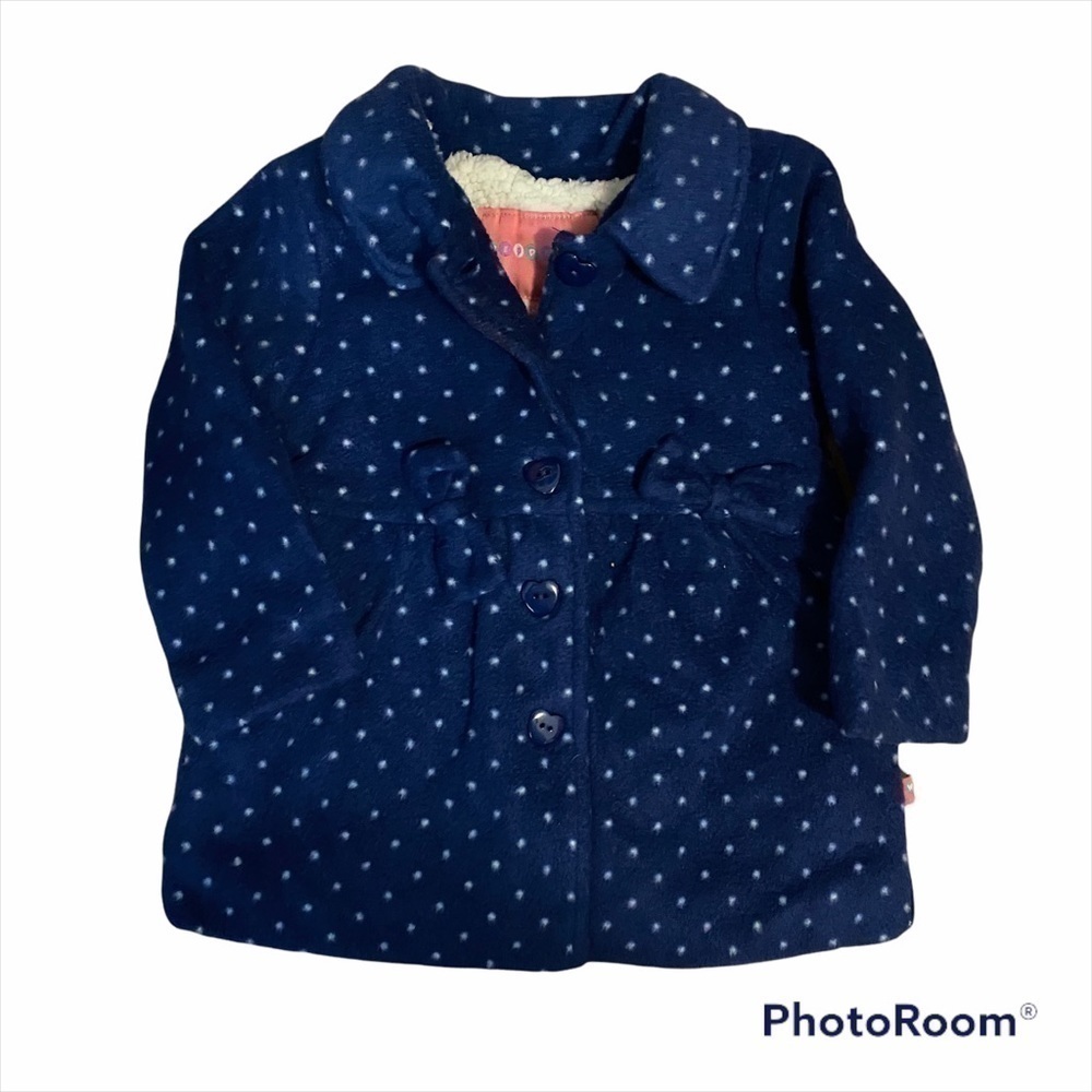 Wippette Fleece Coat Blue Bow Accent 24 months Girls Button Down Polka Dot